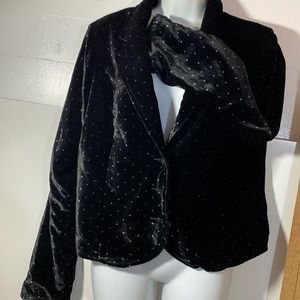 Old Navy L, Black Velour muted polka dots, 3 button short Jacket, long sleeve,C1